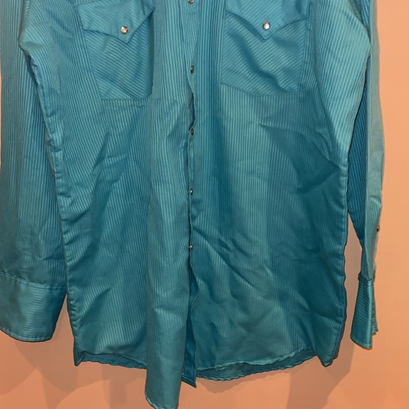 MWG Vintage Mens western wear turquoise blue sheen striped button down SZ XL - Picture 3 of 11